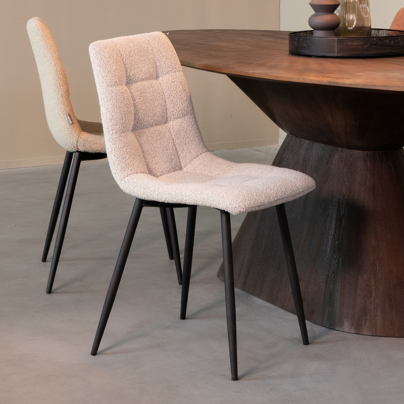 Eetkamerstoel Juul - Zonder armleuning - Champagne - Boucle - Landelijk - LABEL51