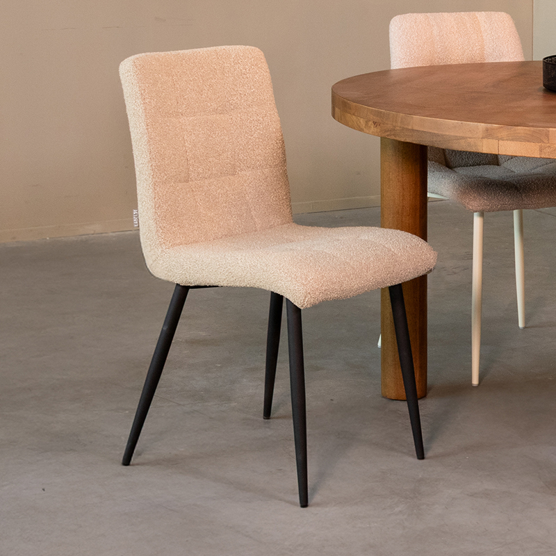 Eetkamerstoel Sam - Zonder armleuning - Zand - Boucle - Landelijk - LABEL51