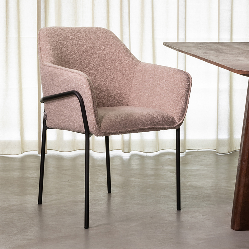 Eetkamerstoel Dexter - Armleuning - Naturel Beige - Boucle - Landelijk - LABEL51