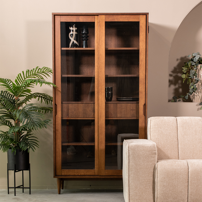 Vitrinekast Jule - Walnoot - Eiken - Minimalistisch - LABEL51