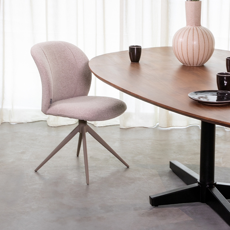 Eetkamerstoel Kimo - Zonder armleuning - Naturel Beige - Boucle - Scandinavisch - LABEL51