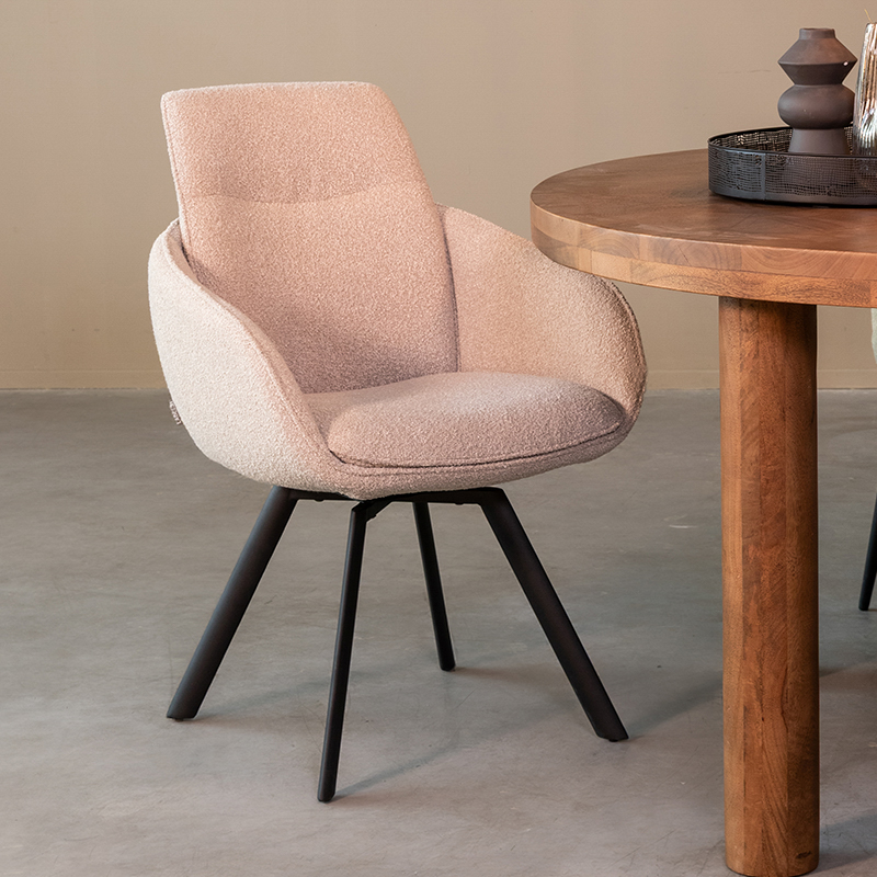 Eetkamerstoel Beauty - Armleuning - Naturel Beige - Boucle - Landelijk - LABEL51