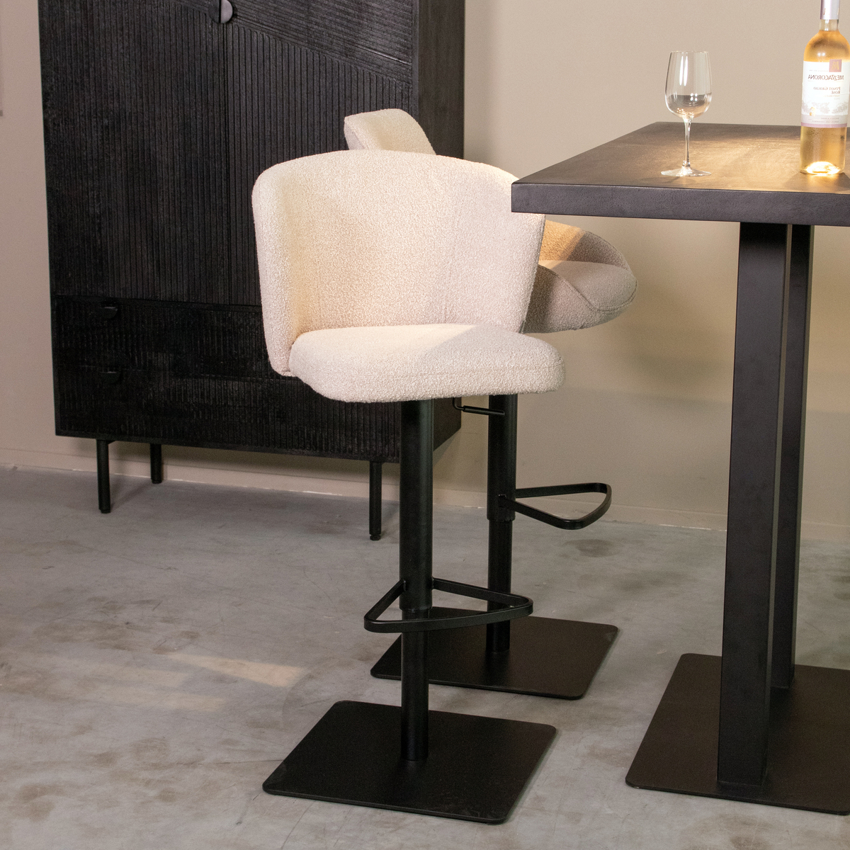 Barkruk Wave - Zonder armleuning - Gaslift - Naturel Beige - Boucle - Landelijk - LABEL51