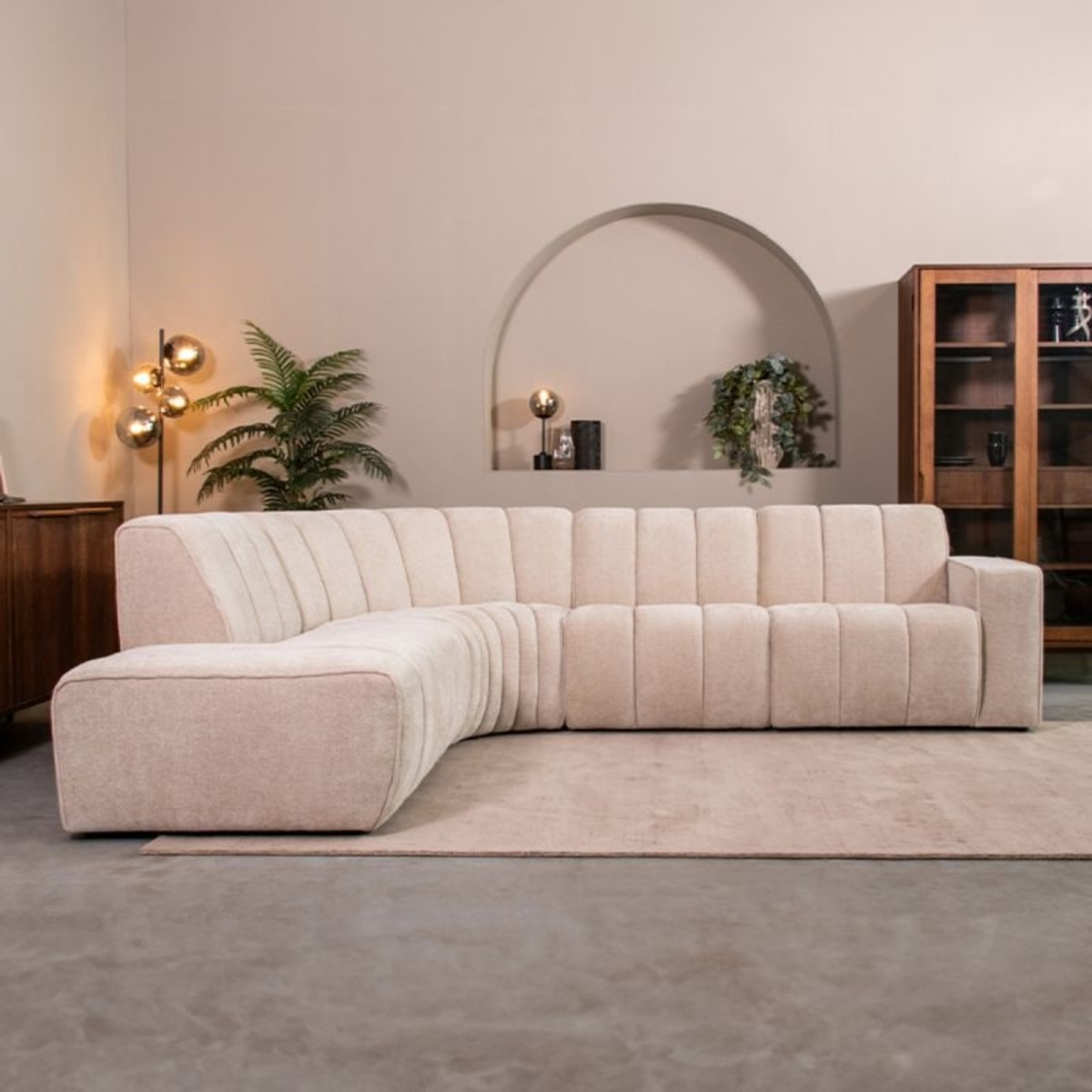 Hoekbank Vitoro - Links Voorstaand - Naturel Beige - Chenille - Minimalistisch - LABEL51