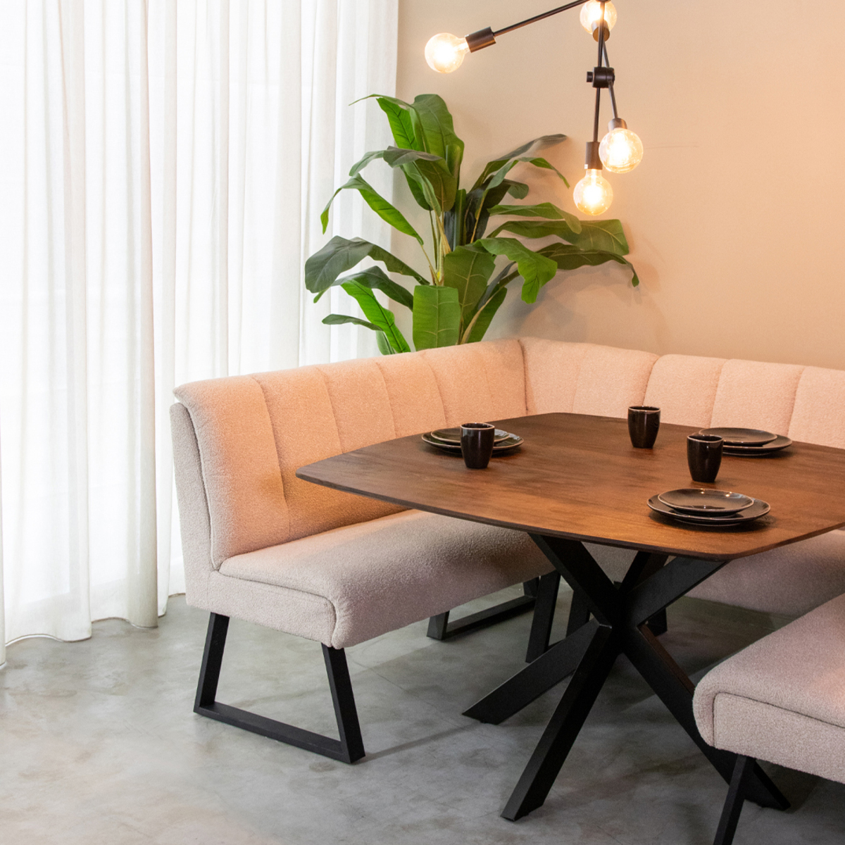 Eetkamerbanken Modula - Naturel Beige - Boucle - LABEL51