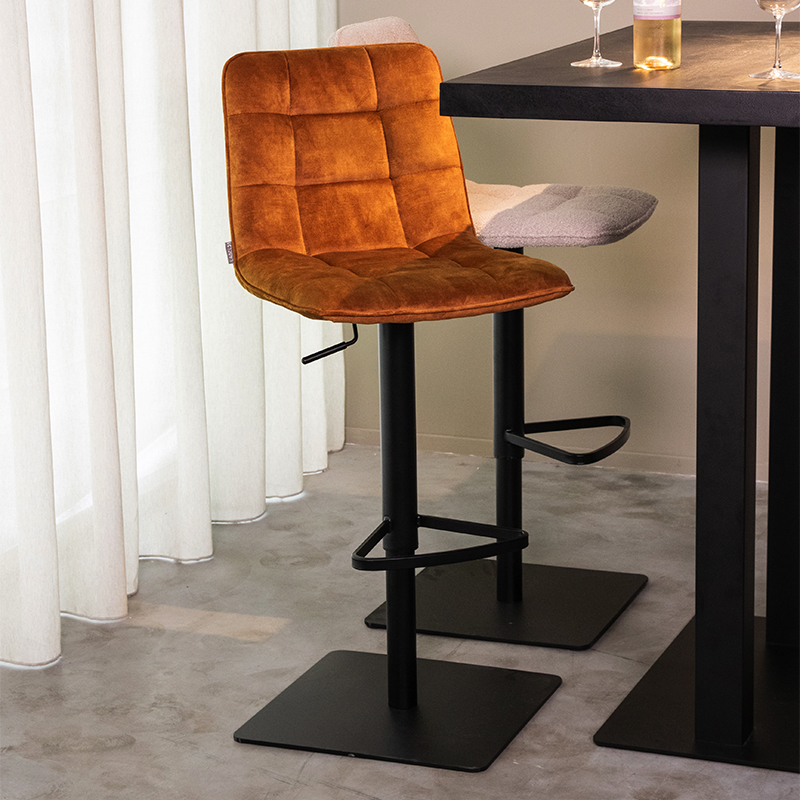 Barkruk Juul - Zonder armleuning - Gaslift - Oker - Velours - Retro - LABEL51