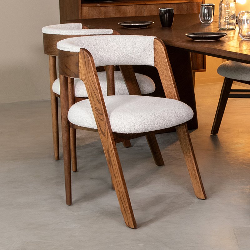 Eetkamerstoel Sasha - Zonder armleuning - Ecru - Boucle - Minimalistisch - LABEL51