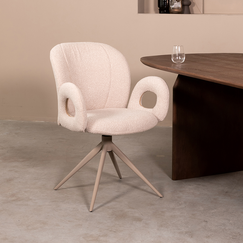 Eetkamerstoel Neo - Armleuning - Naturel Beige - Boucle - Scandinavisch - LABEL51
