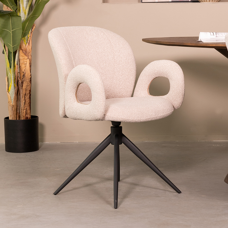 Eetkamerstoel Neo - Armleuning - Naturel Beige - Boucle - Landelijk - LABEL51