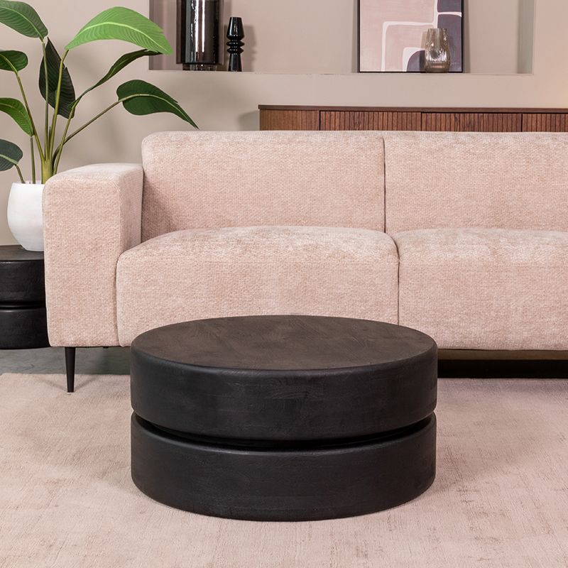 Salontafel Milly - 70 cm - Rond - Zwart - Mangohout - Modern - LABEL51