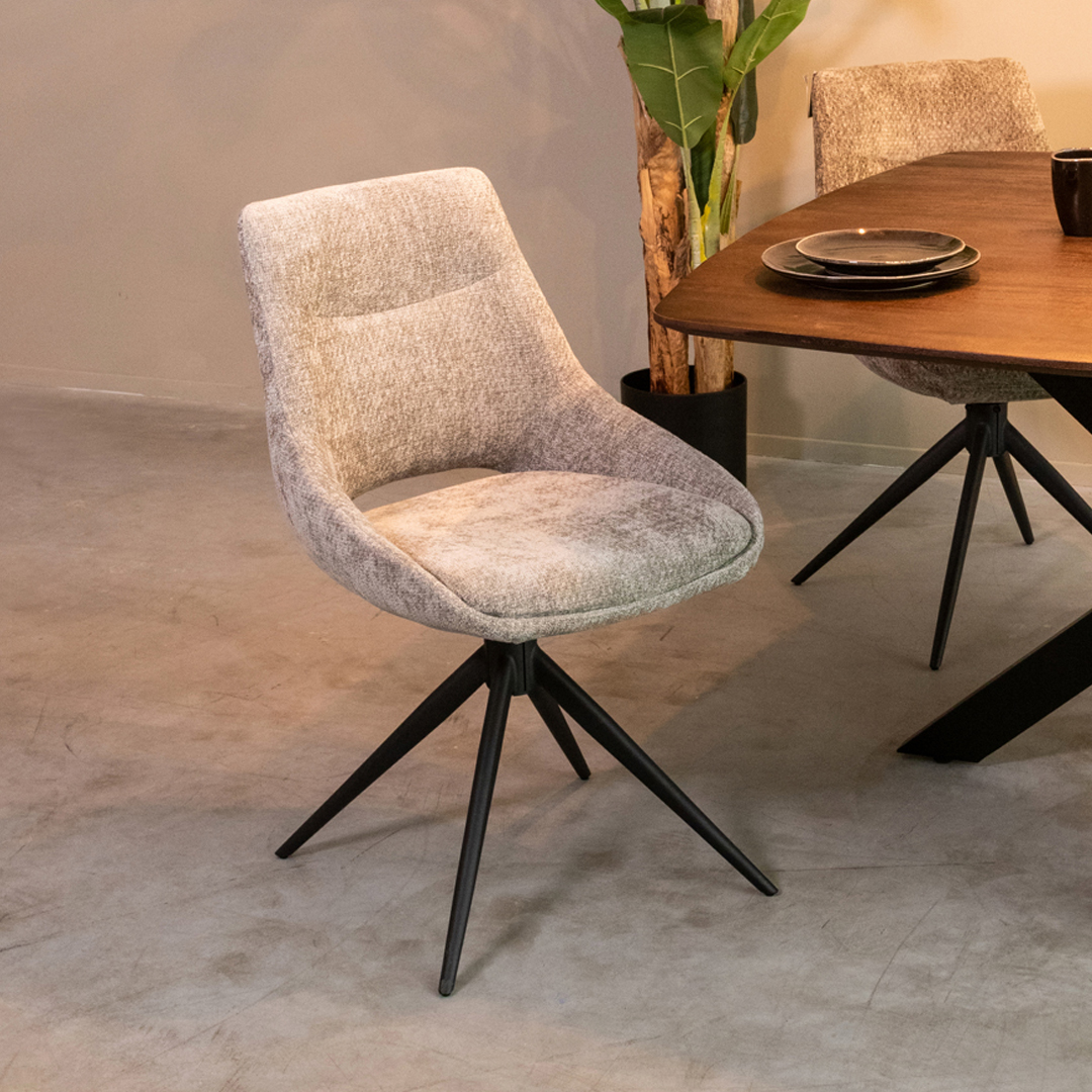 Eetkamerstoel Marlow - Zonder armleuning - Stone - Chenille - LABEL51