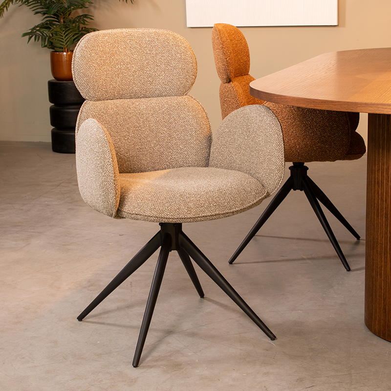 Eetkamerstoel Vidar - Armleuning - Mushroom - Royal Boucle - Landelijk - LABEL51