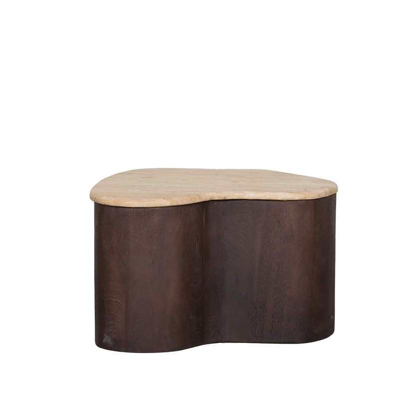 Salontafel Davi - 50 cm - Espresso - Travertin - Japandi - LABEL51