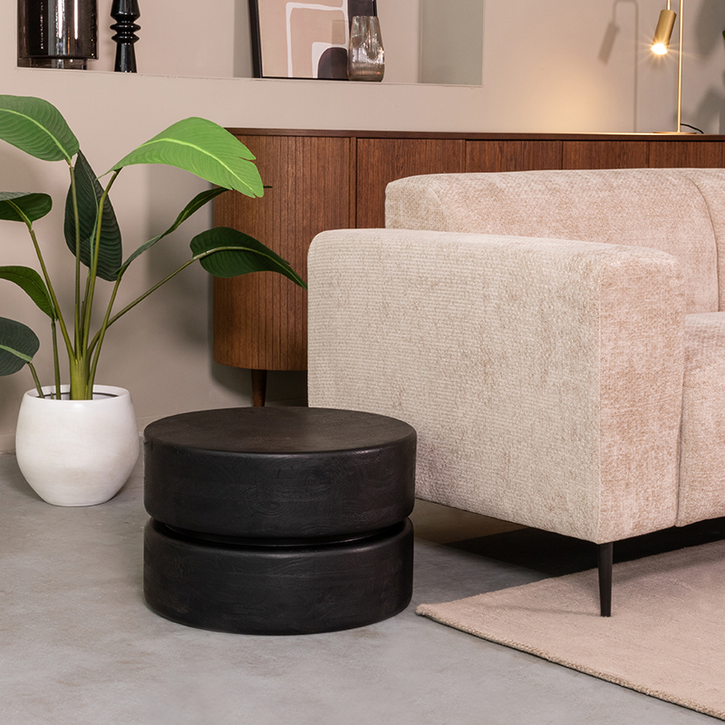 Salontafel Milly - 50 cm - Rond - Zwart - Mangohout - Modern - LABEL51