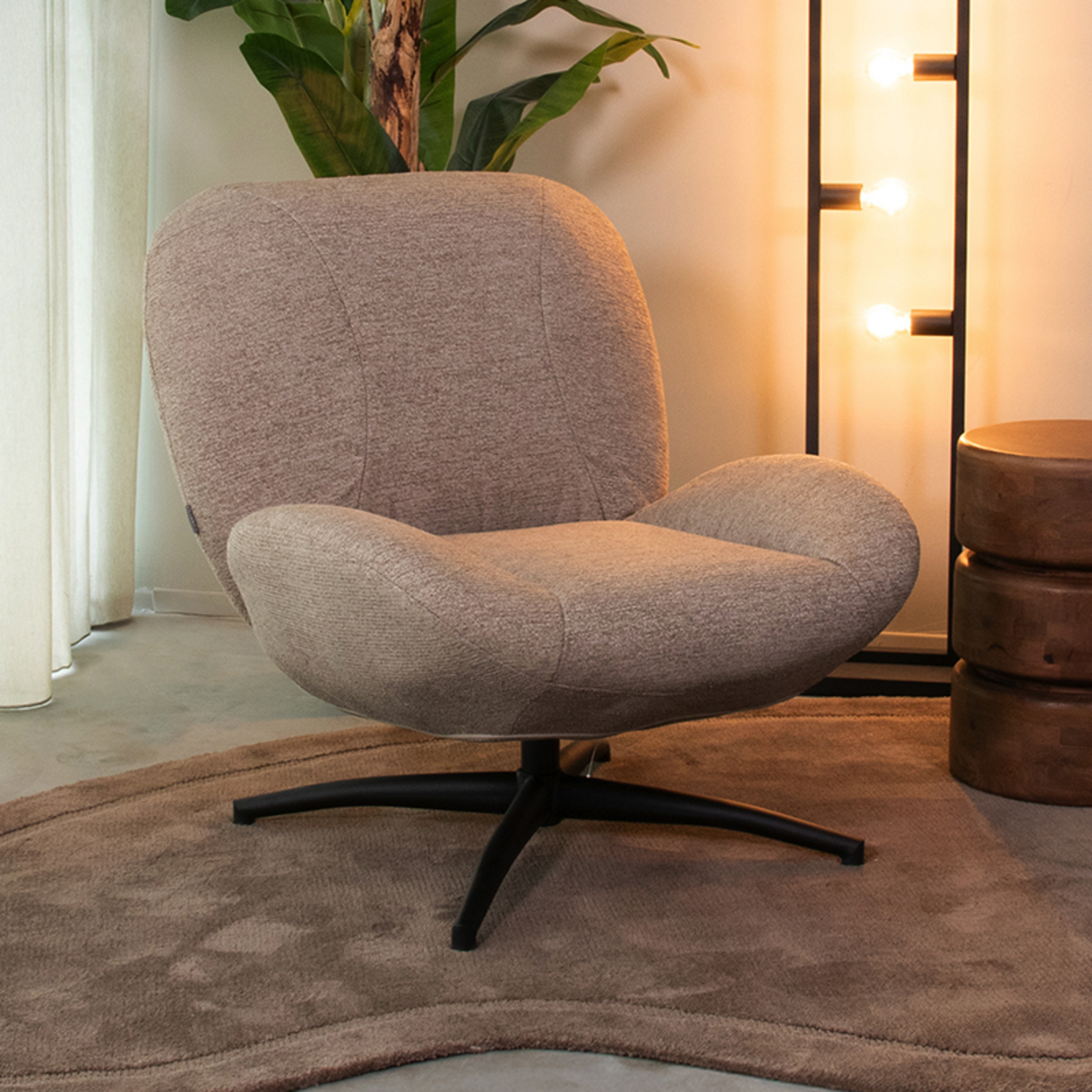 Fauteuil Clayton - Zonder armleuning - Taupe - Geweven - LABEL51