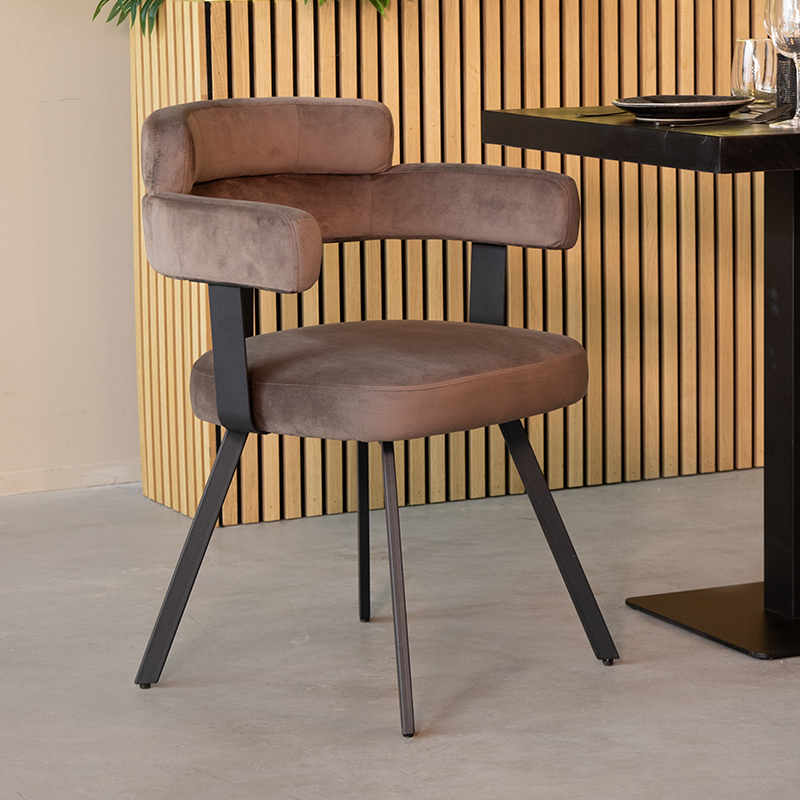 Eetkamerstoel Bardio - Armleuning - Taupe - Fluweel - Landelijk - LABEL51