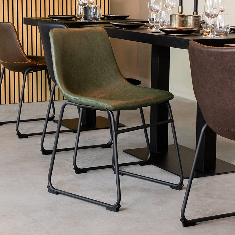 Eetkamerstoel Risto - Zonder armleuning - Hunter - Kunstleder - Industrieel - LABEL51