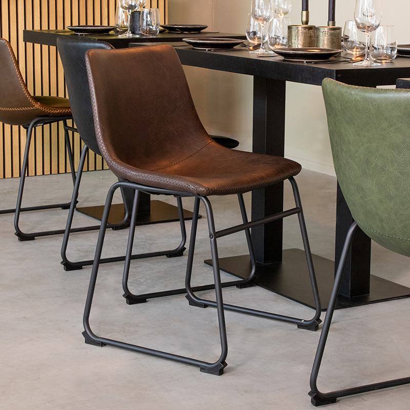 Eetkamerstoel Risto - Zonder armleuning - Bruin - Kunstleder - Industrieel - LABEL51