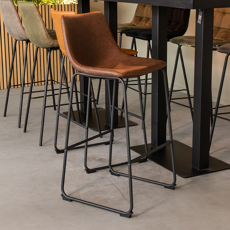 Barkruk Risto - Zonder armleuning - Hoog - Bruin - Kunstleder - Industrieel - LABEL51