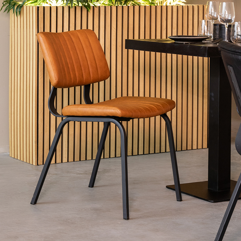 Eetkamerstoel Gusto - Zonder armleuning - Cognac - Kunstleder - Industrieel - LABEL51