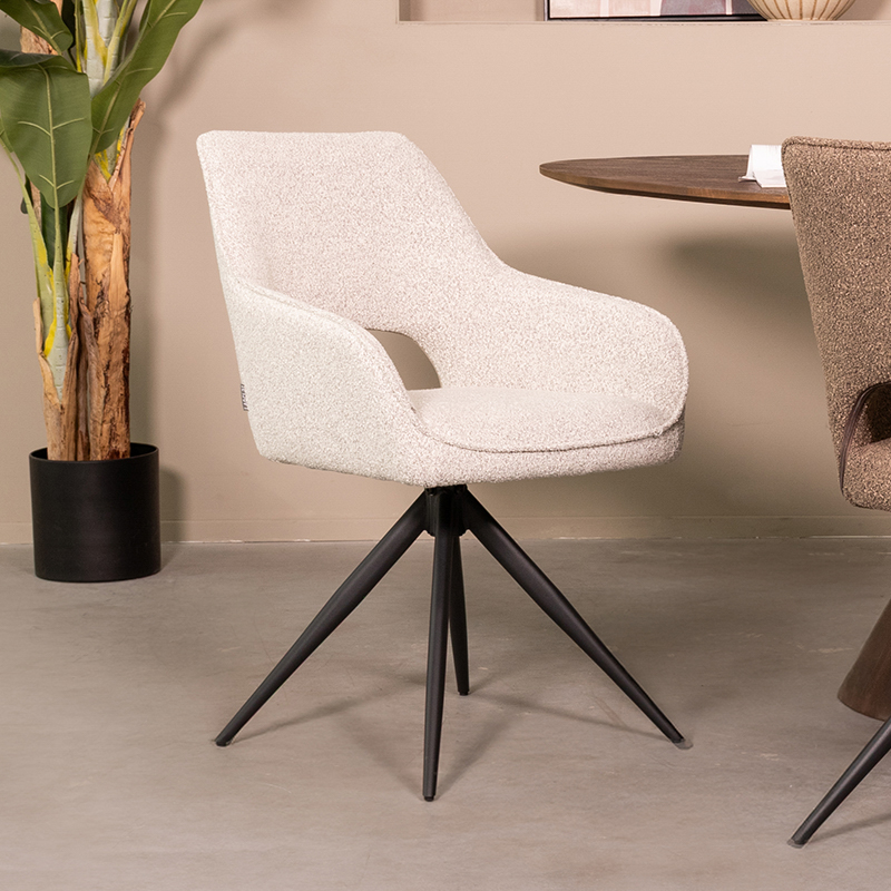 Eetkamerstoel Finley - Armleuning - Champagne - Boucle - Landelijk - LABEL51