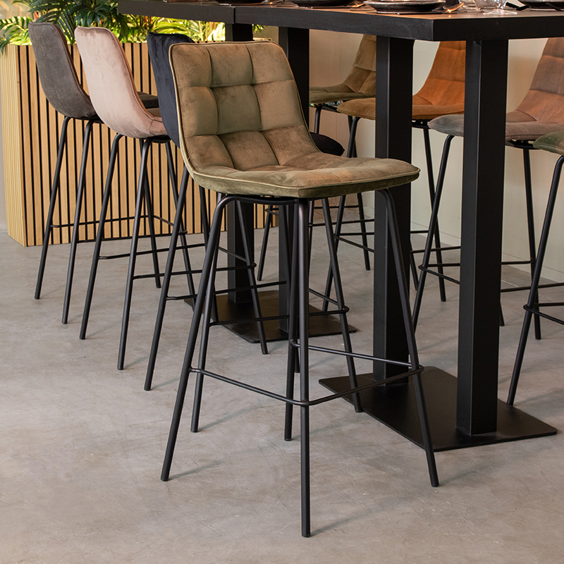 Barkruk Bistro - Zonder armleuning - Hoog - Hunter - Fluweel - Industrieel - LABEL51