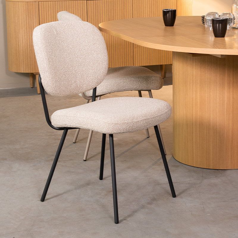 Eetkamerstoel Singapore - Zonder armleuning - Naturel Beige - Royal Boucle - Landelijk - LABEL51