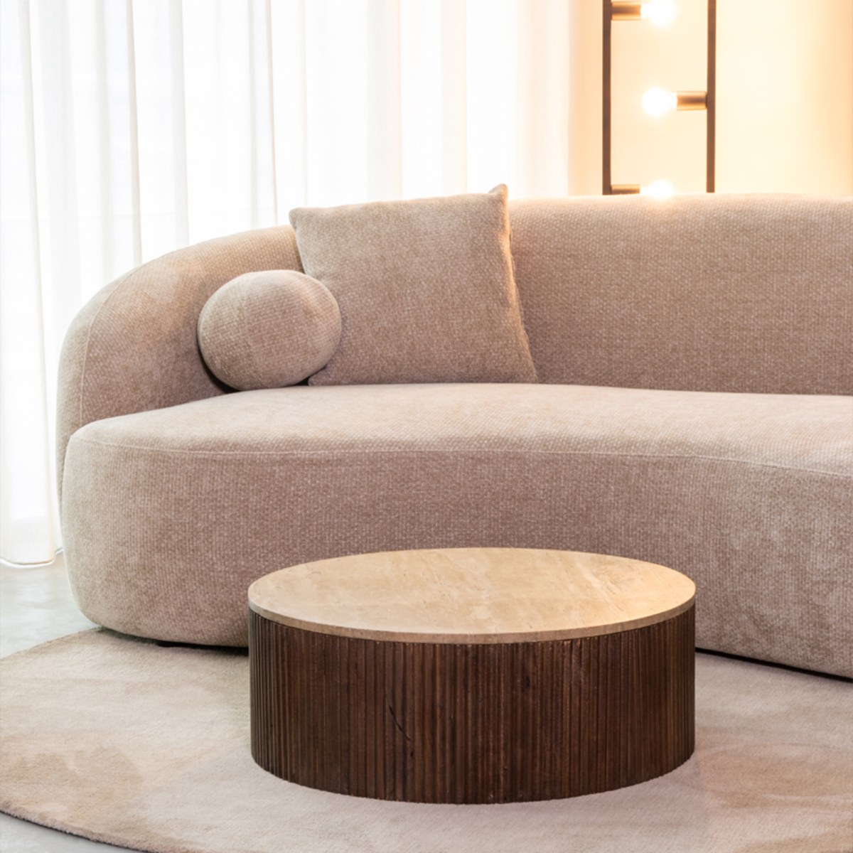 Salontafel Ribble - 70 cm - Rond - Espresso - Travertin - Japandi - LABEL51