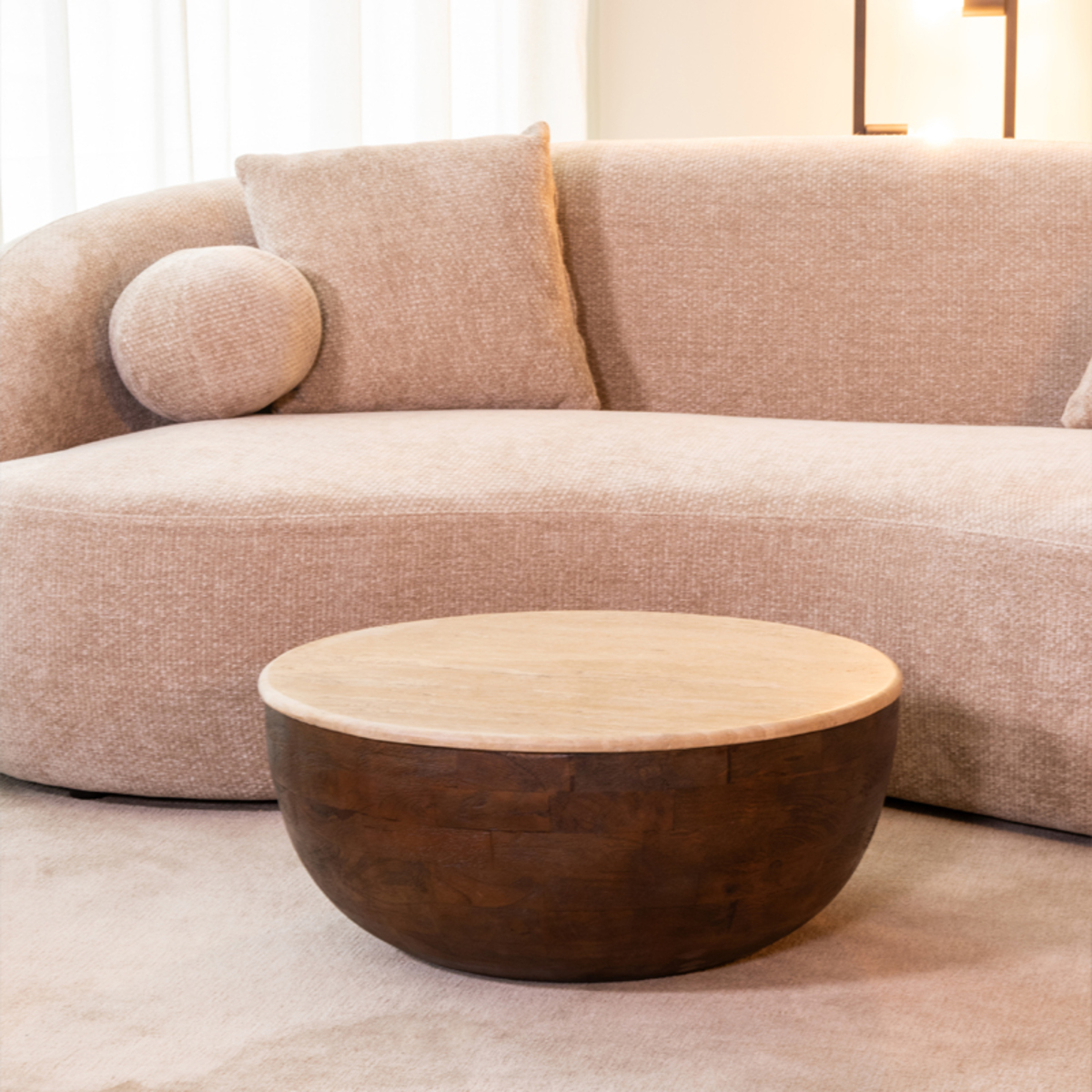 Salontafel Bowl - 70 cm - Rond - Espresso - Travertin - Minimalistisch - LABEL51