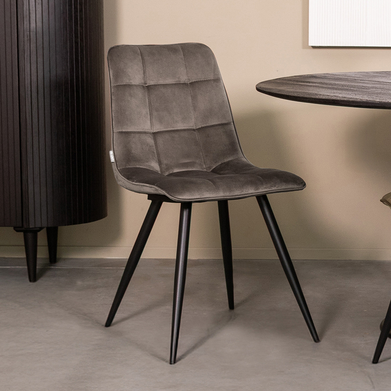 Eetkamerstoel Bistro - Zonder armleuning - Taupe - Fluweel - Landelijk - LABEL51