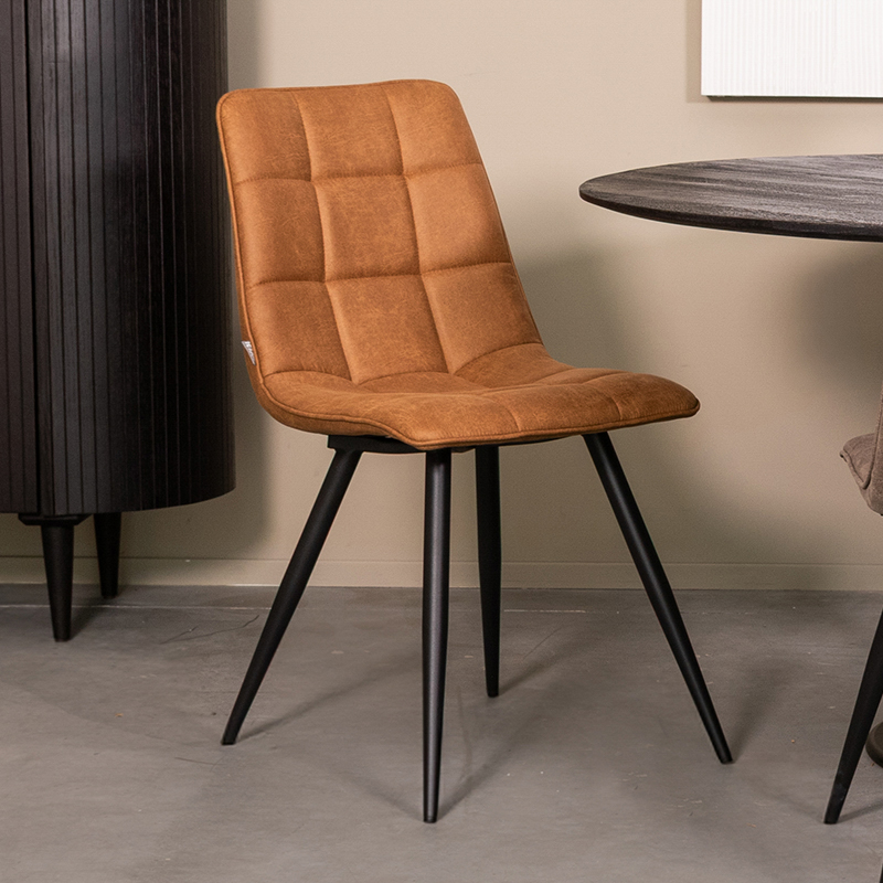 Eetkamerstoel Bistro - Zonder armleuning - Cognac - Micro Suede - Modern - LABEL51