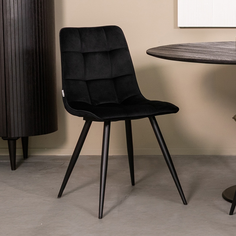 Eetkamerstoel Bistro - Zonder armleuning - Zwart - Fluweel - Modern - LABEL51