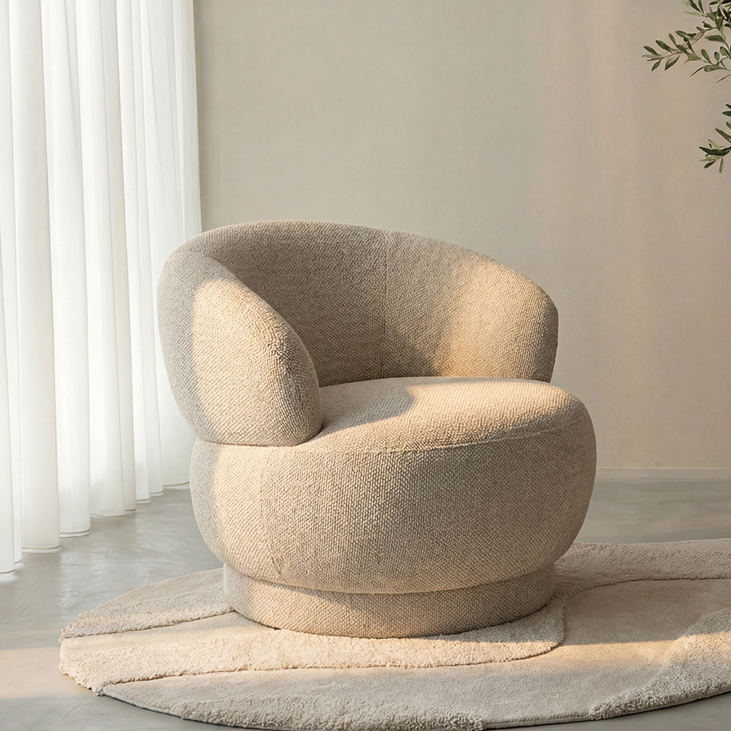 Fauteuil Alvito - Zonder armleuning - Naturel Beige - Boucle - Japandi - LABEL51