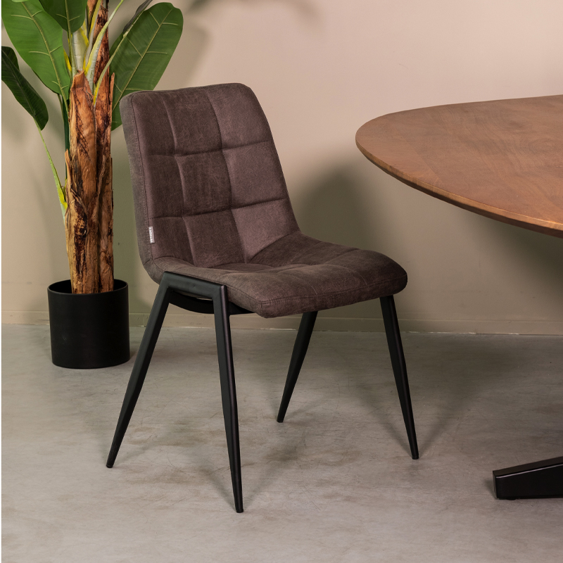 Eetkamerstoel Noor - Zonder armleuning - Antraciet - Micro Suede - Modern - LABEL51