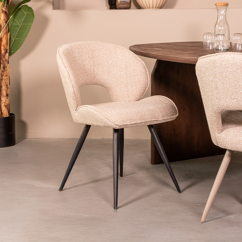 Eetkamerstoel Sakura - Zonder armleuning - Naturel Beige - Royal Boucle - LABEL51