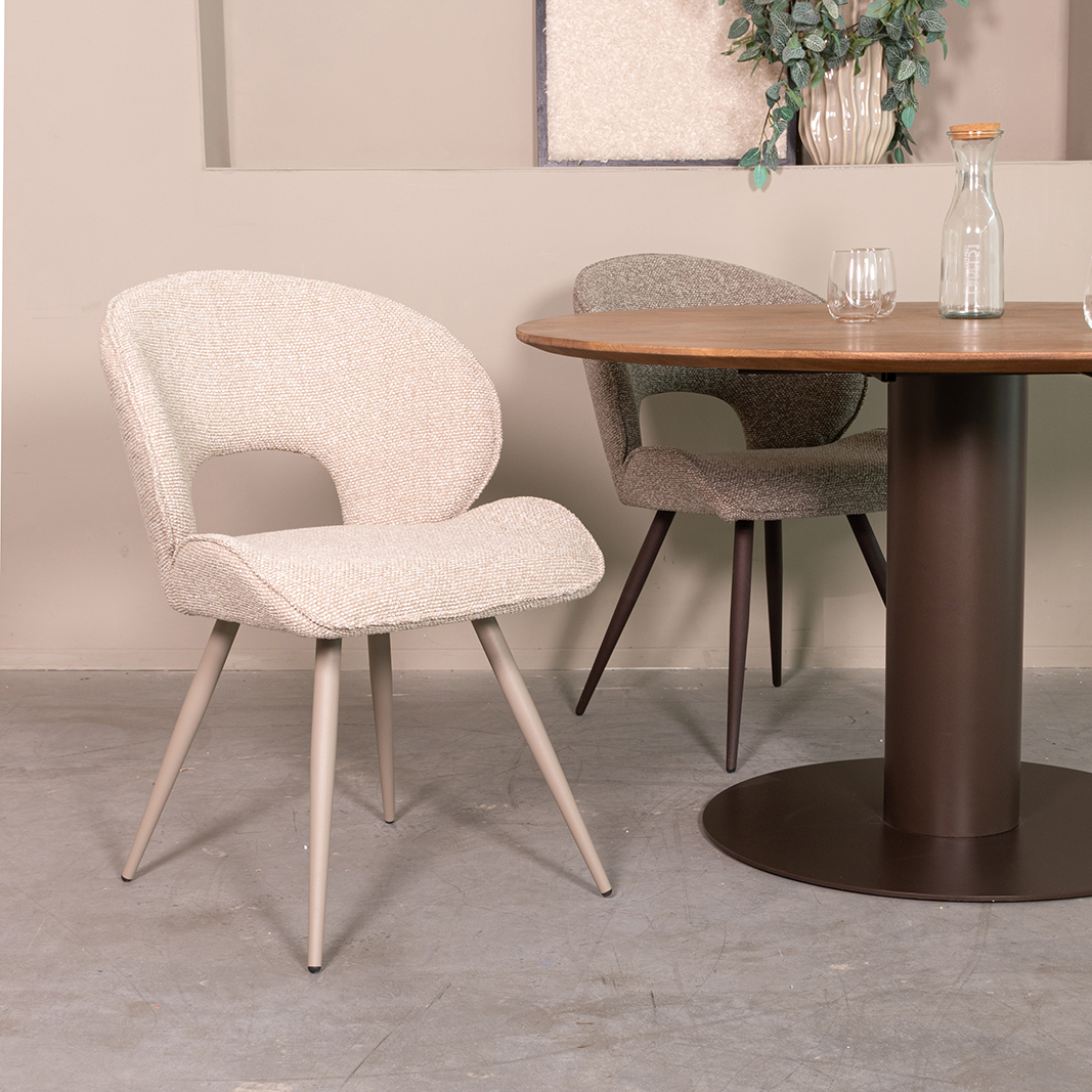 Eetkamerstoel Sakura - Zonder armleuning - Naturel Beige - Boucle - Japandi - LABEL51