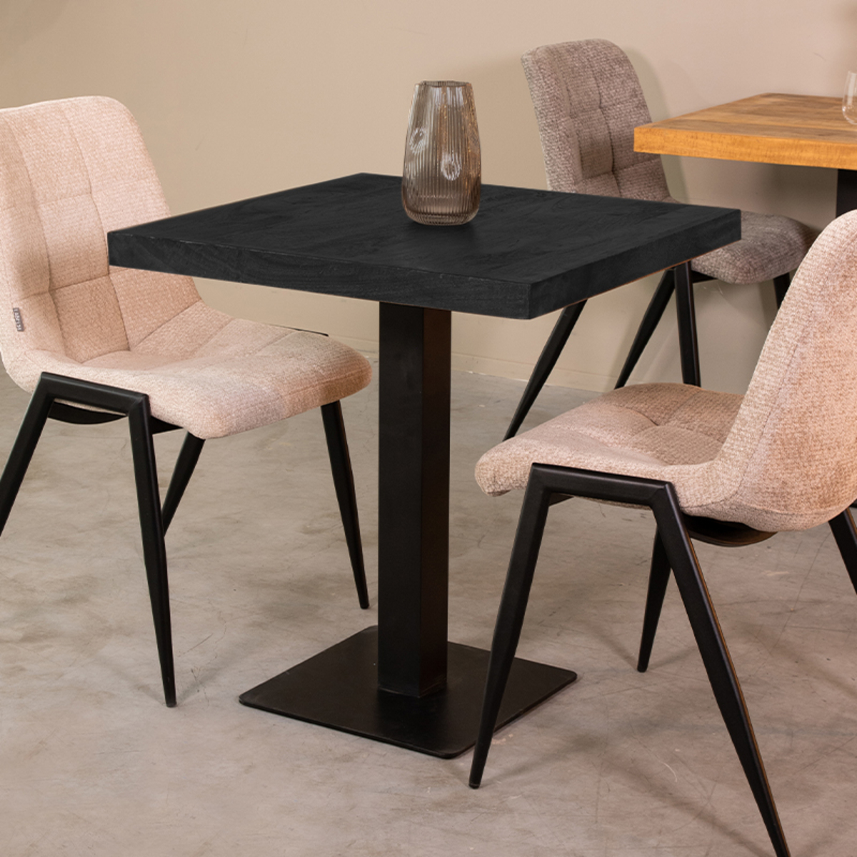 Eetkamertafel Tafelblad Vierkant - Zwart - Mangohout - LABEL51