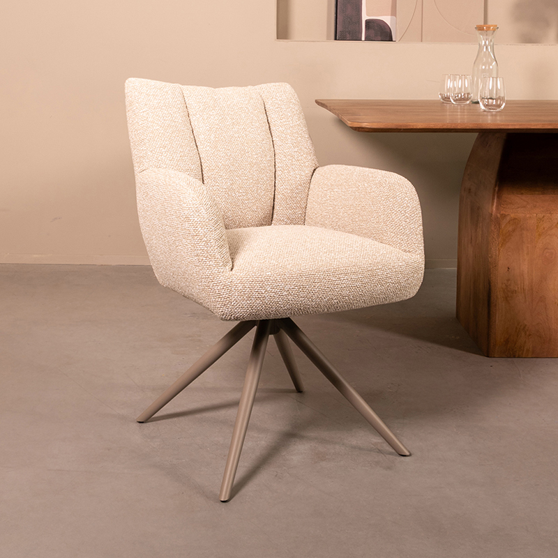 Eetkamerstoel Padua - Zonder armleuning - Naturel Beige - Royal Boucle - LABEL51