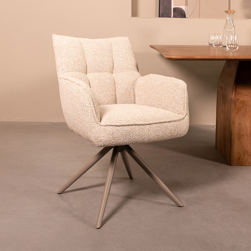 Eetkamerstoel Amalfi - Zonder armleuning - Naturel Beige - Royal Boucle - LABEL51