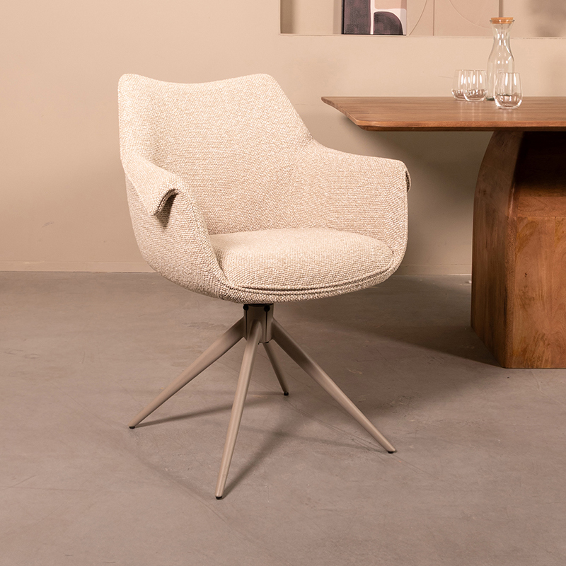 Eetkamerstoel Narumi - Zonder armleuning - Naturel Beige - Royal Boucle - LABEL51