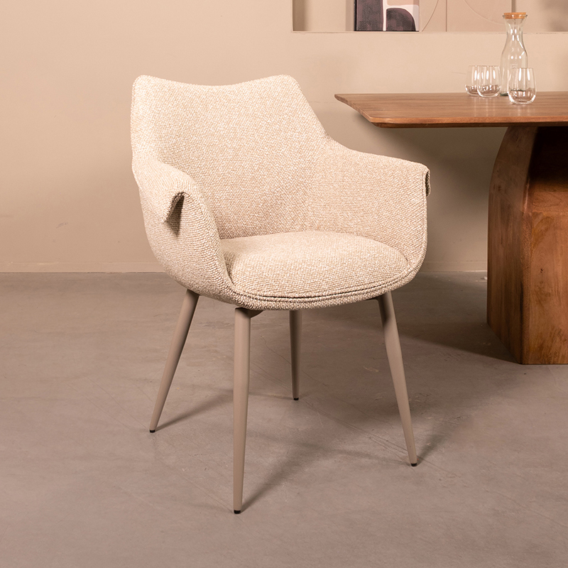 Eetkamerstoel Mirai - Zonder armleuning - Naturel Beige - Boucle - Japandi - LABEL51