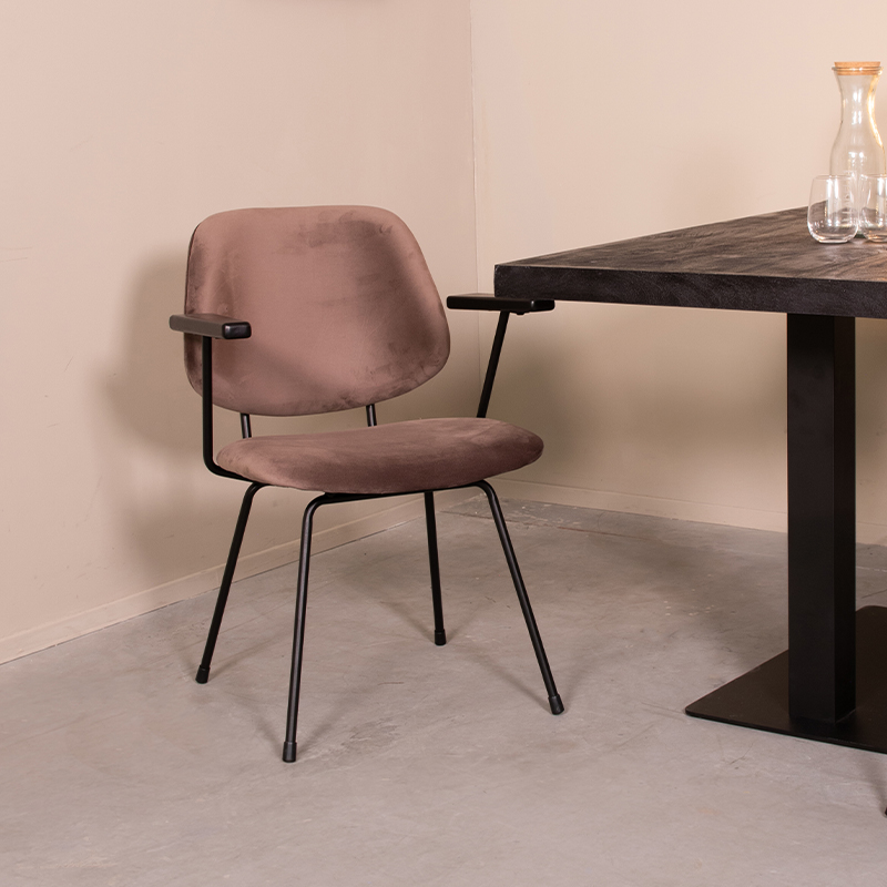 Eetkamerstoel Gastron - Zonder armleuning - Taupe - Fluweel - Landelijk - LABEL51