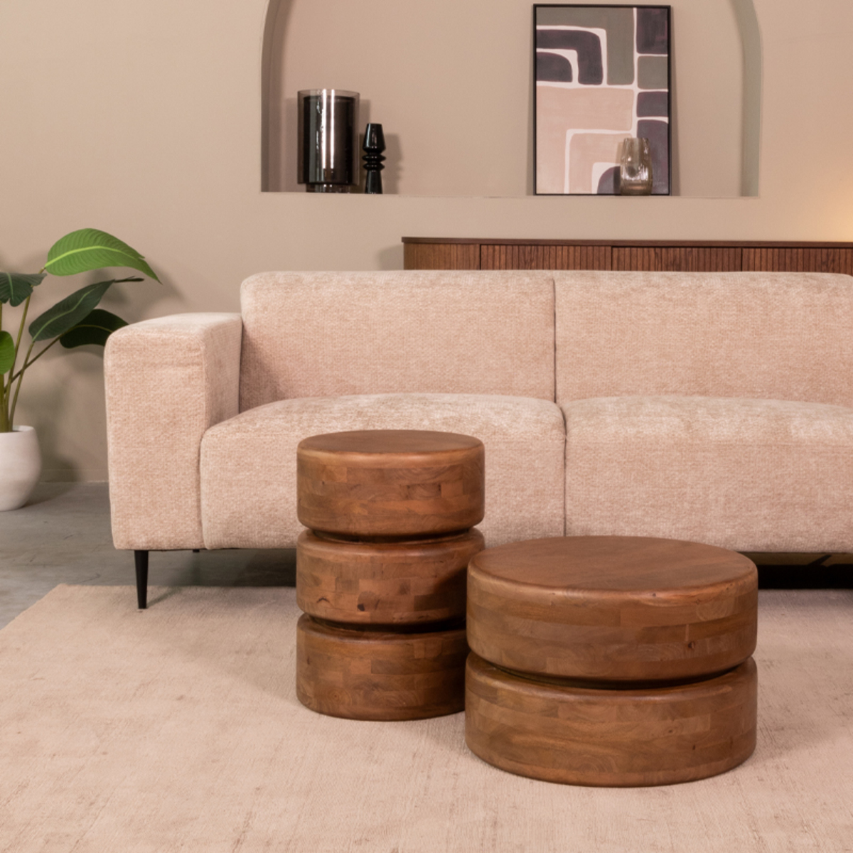 Bijzettafel Milly - 35 cm - Rond - Nature Smooth - Mangohout - Landelijk - LABEL51