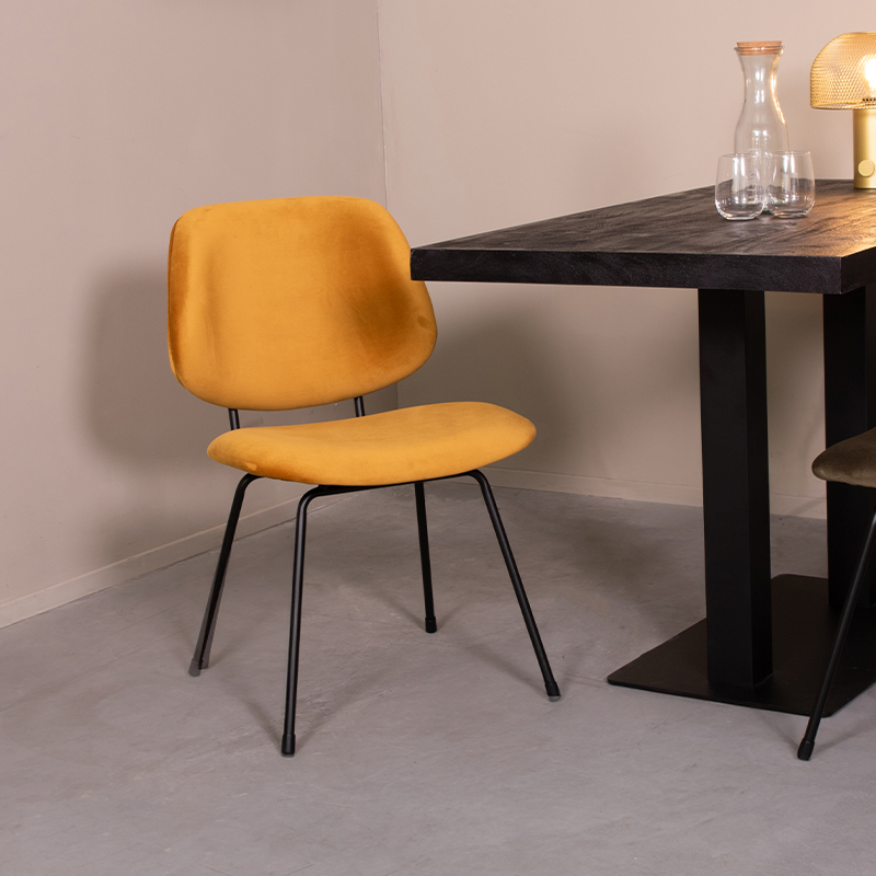Eetkamerstoel Bello - Zonder armleuning - Oker - Fluweel - LABEL51