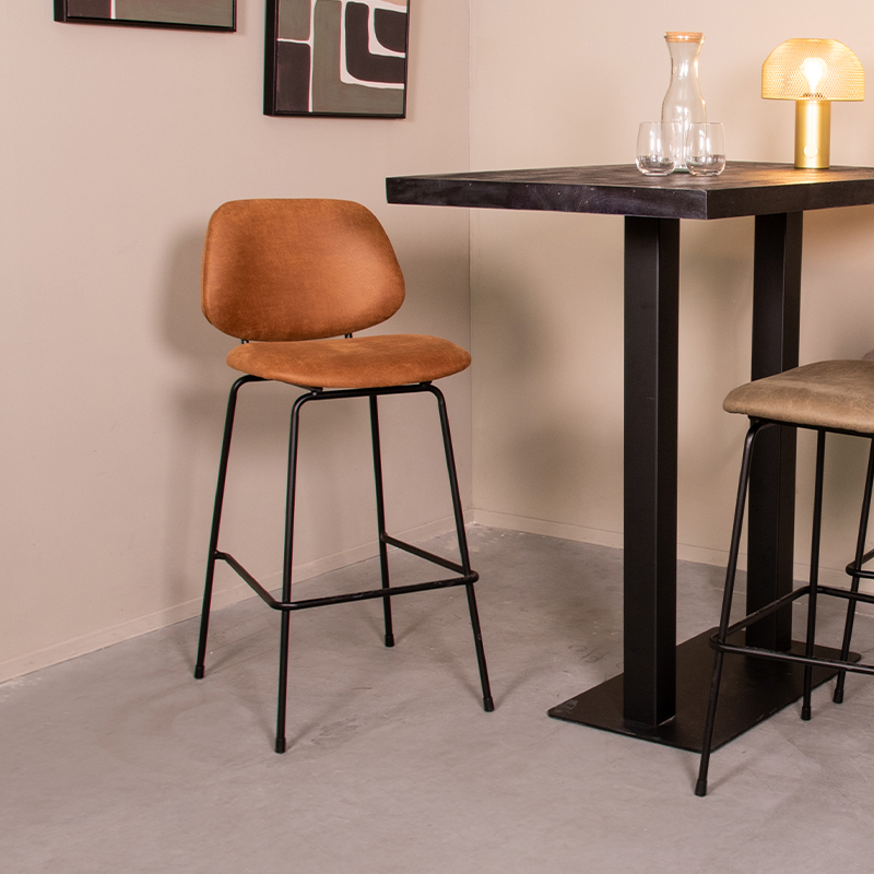 Barkruk Bello - Zonder armleuning - Hoog - Cognac - Micro Suede - LABEL51