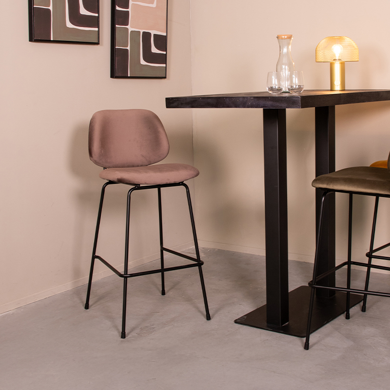 Barkruk Bello - Zonder armleuning - Hoog - Taupe - Fluweel - Landelijk - LABEL51