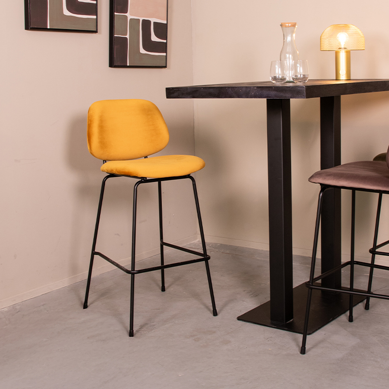 Barkruk Bello - Zonder armleuning - Hoog - Oker - Fluweel - LABEL51