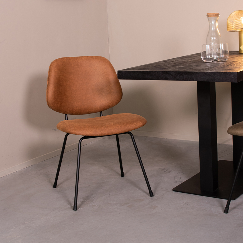 Eetkamerstoel Bello - Zonder armleuning - Cognac - Micro Suede - Modern - LABEL51