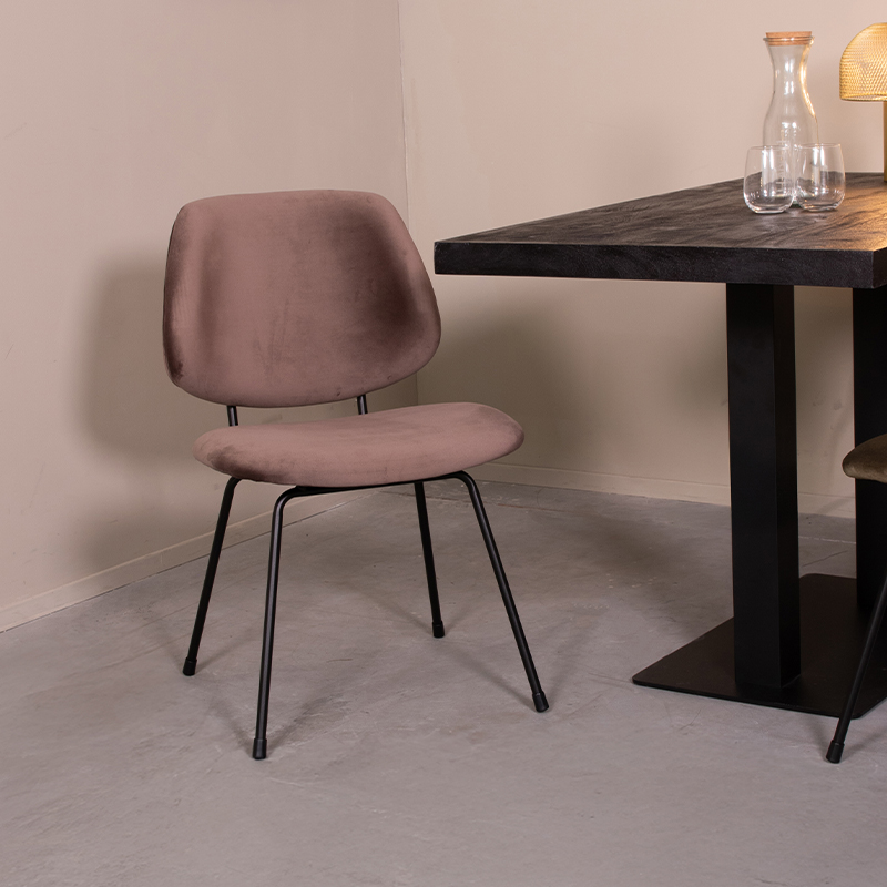 Eetkamerstoel Bello - Zonder armleuning - Taupe - Fluweel - Landelijk - LABEL51