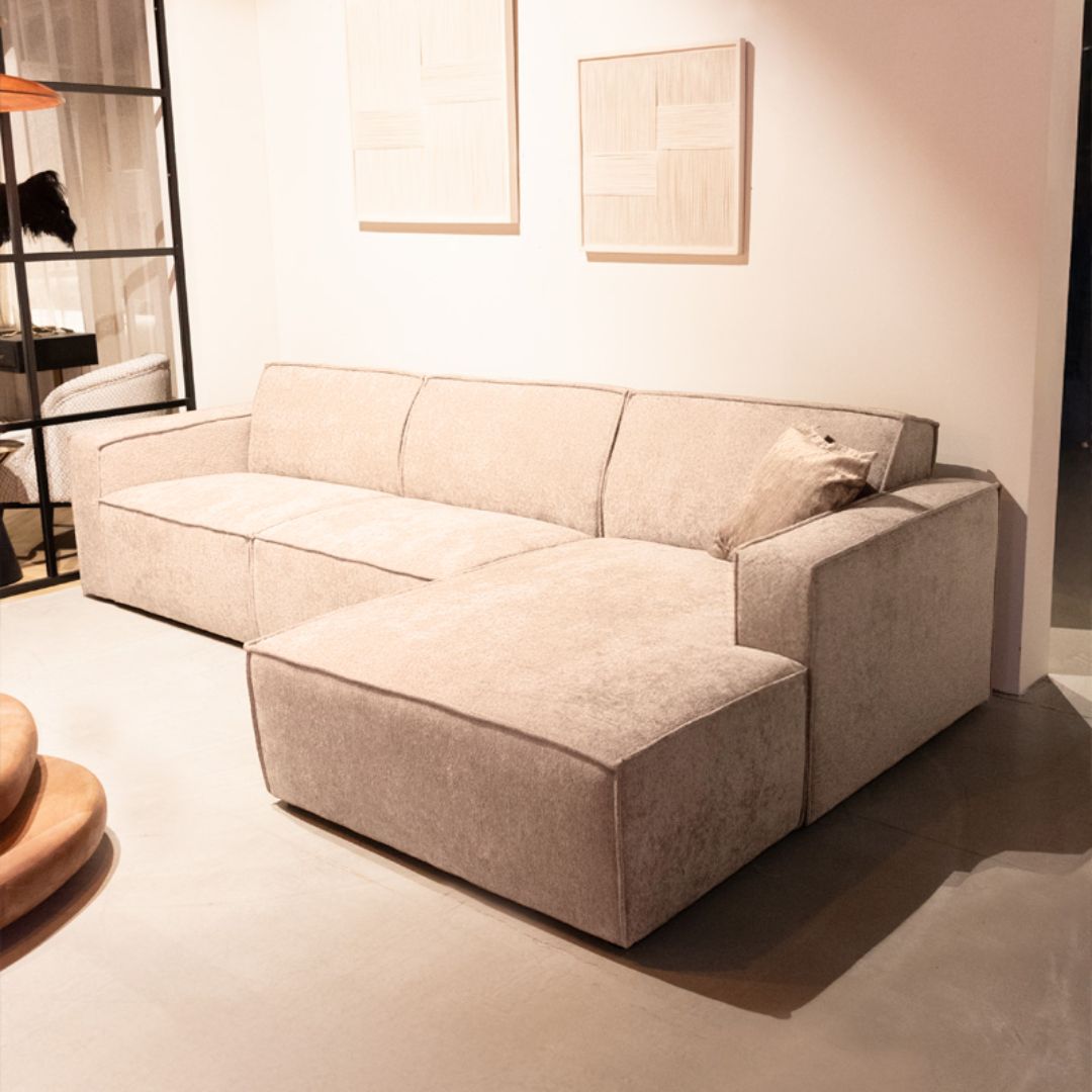 Hoekbank Palermo - Rechts Voorstaand - Naturel Beige - Chenille - DOK 2 Exclusive